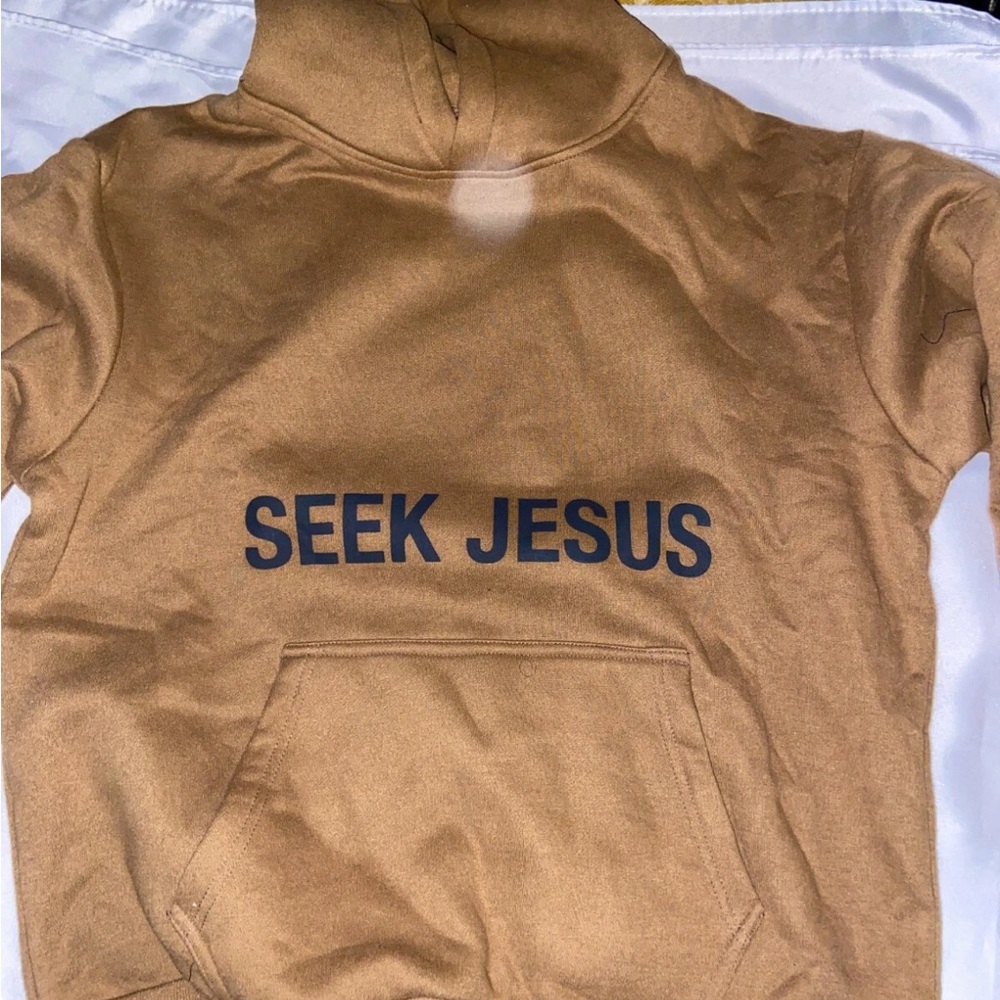 Brown Hoodie with 'Seek Jesus' Print